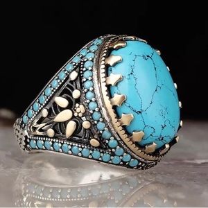 Turkish handmade turquoise ring for men, size 8